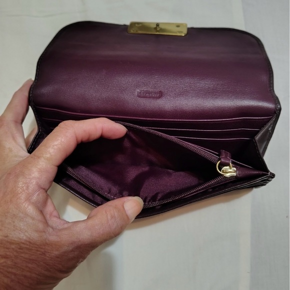 Coach Kristen Purple Glitter Shimmer Card Organizer Fold Over Flap Wallet Clutch - Picture 5 of 8